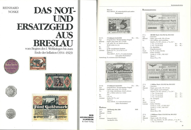  Reinhard Noske; Das Not- und Ersatzgeld aus Breslau; 1. Auflage 1991; Regenstauf   