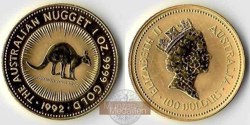 Australien MM-Frankfurt Feingewicht: 31,1g 100 Dollar Kangaroo 1992 