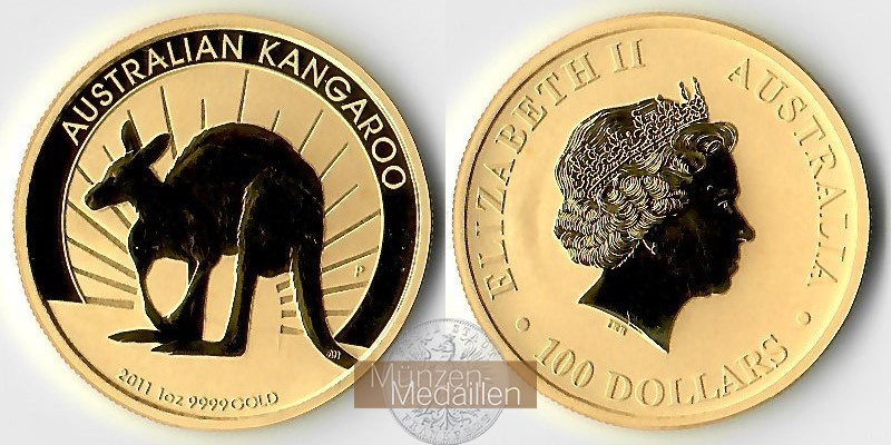 Australien 100 Dollar MM-Frankfurt Feingold: 31,1g Känguru 2011 