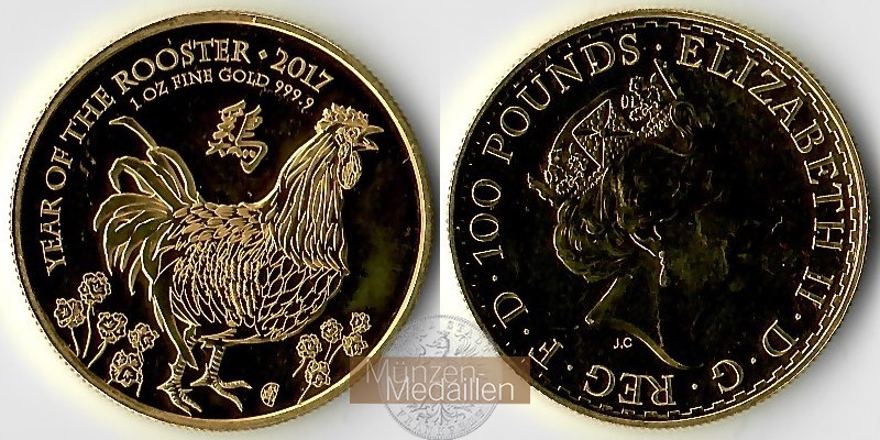 Grossbritannien    100 Pounds MM-Frankfurt Feingold: 31,1g Year of the Rooster 2017 