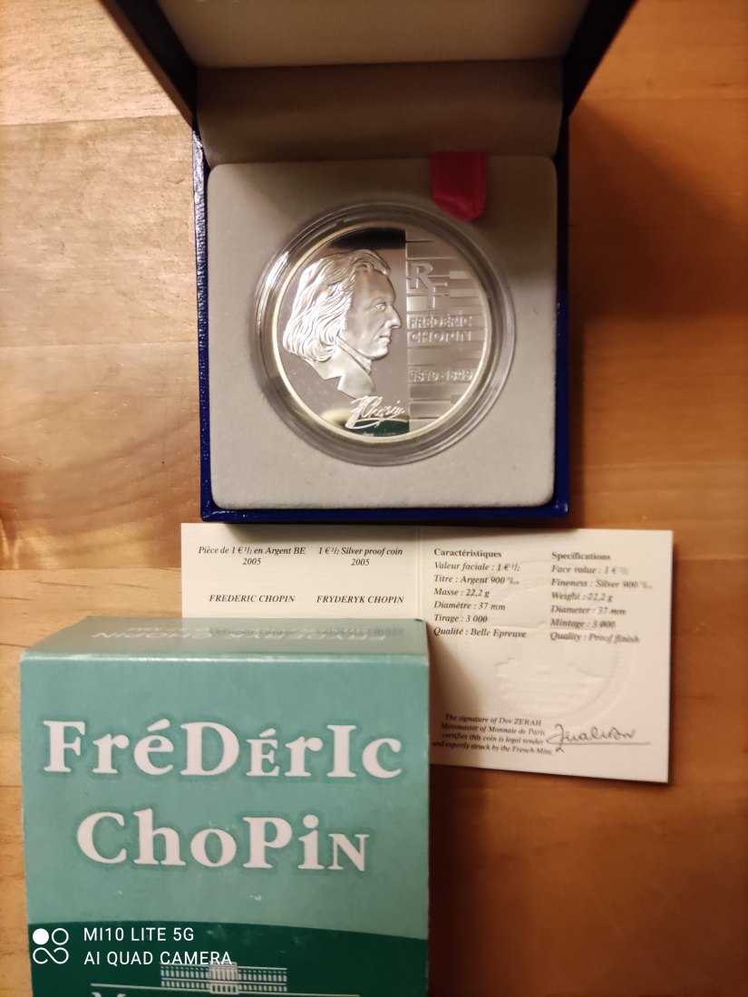  Frankreich 1,5 Euro Silber 2005 Chopin proof pp   