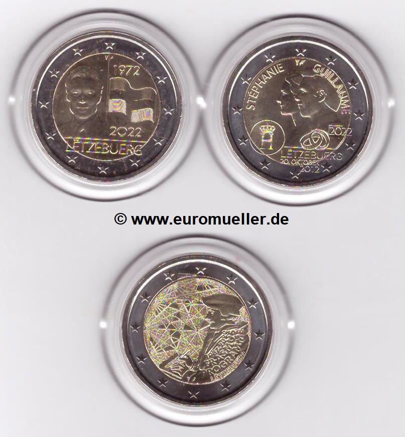 Luxemburg 3x 2 Euro Gedenkmünze 2022   