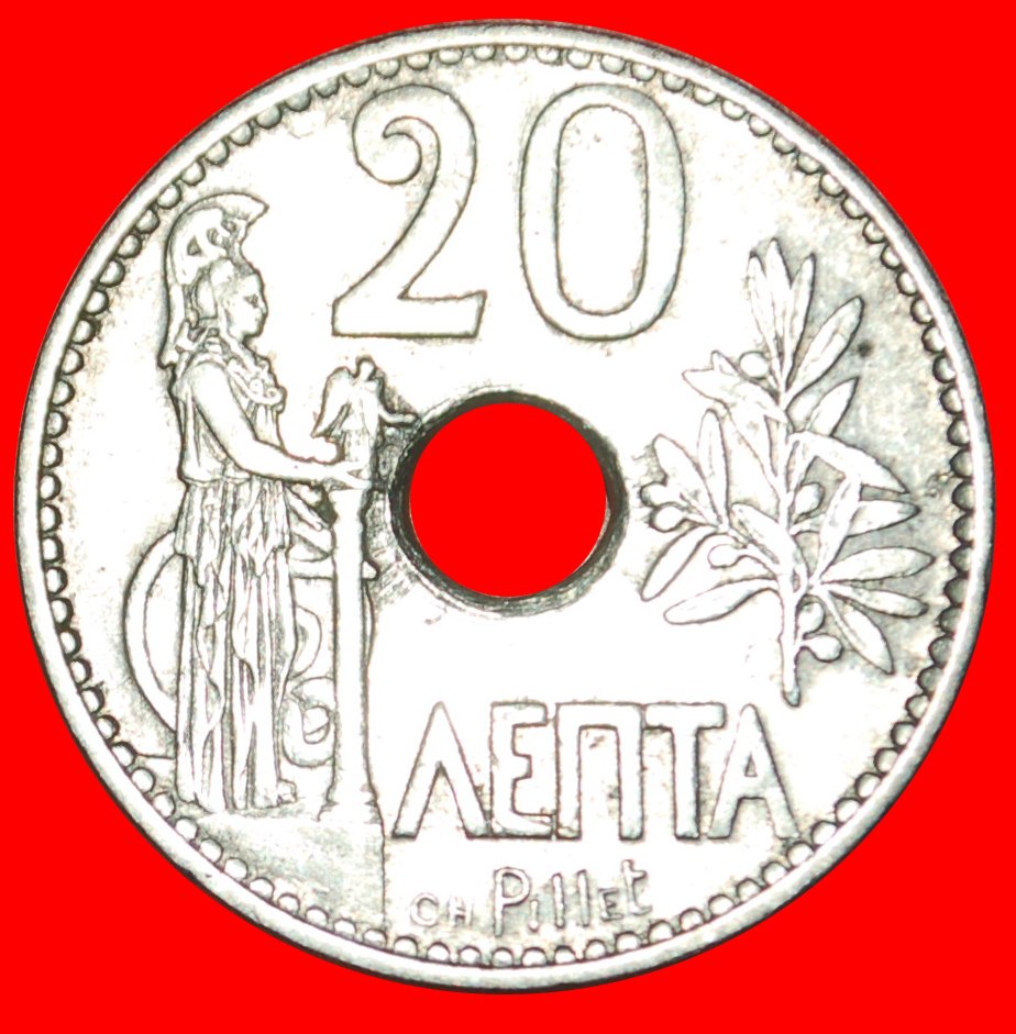 * FRANCE: GREECE ★ 20 LEPTONS 1912 GODDESS ATHENA! GEORGE I (1863-1913) LOW START ★ NO RESERVE!