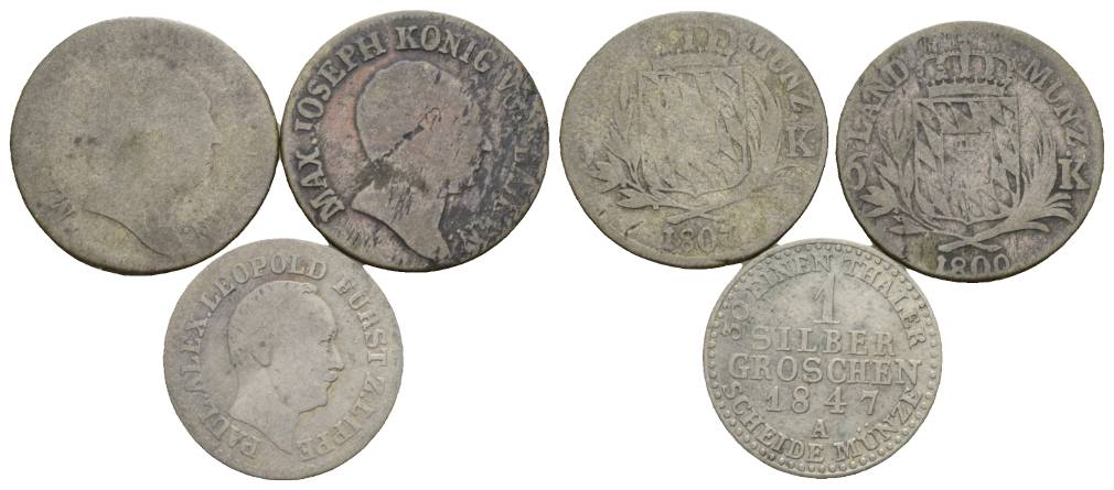  Altdeutschland; 3 Kleinmünzen 1880/1807/1847   