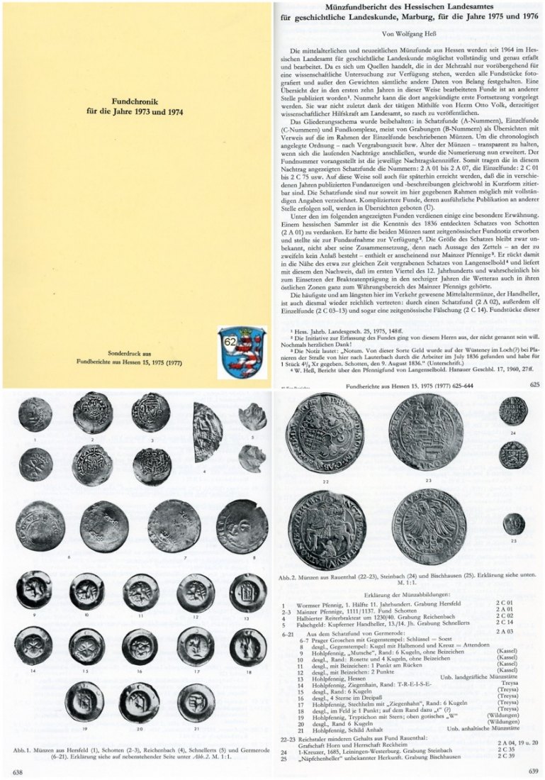  Heß - Münzfundbericht des Hessischen Landesamtes Nr 02 von 1975 bis 1976 ua   