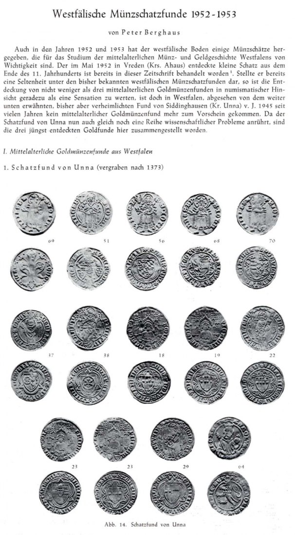  Berghaus - Westfälische Münzschatzfunde 1952-1953 aus WESTFALEN  Hefte für Geschichte 32 Band 1954   