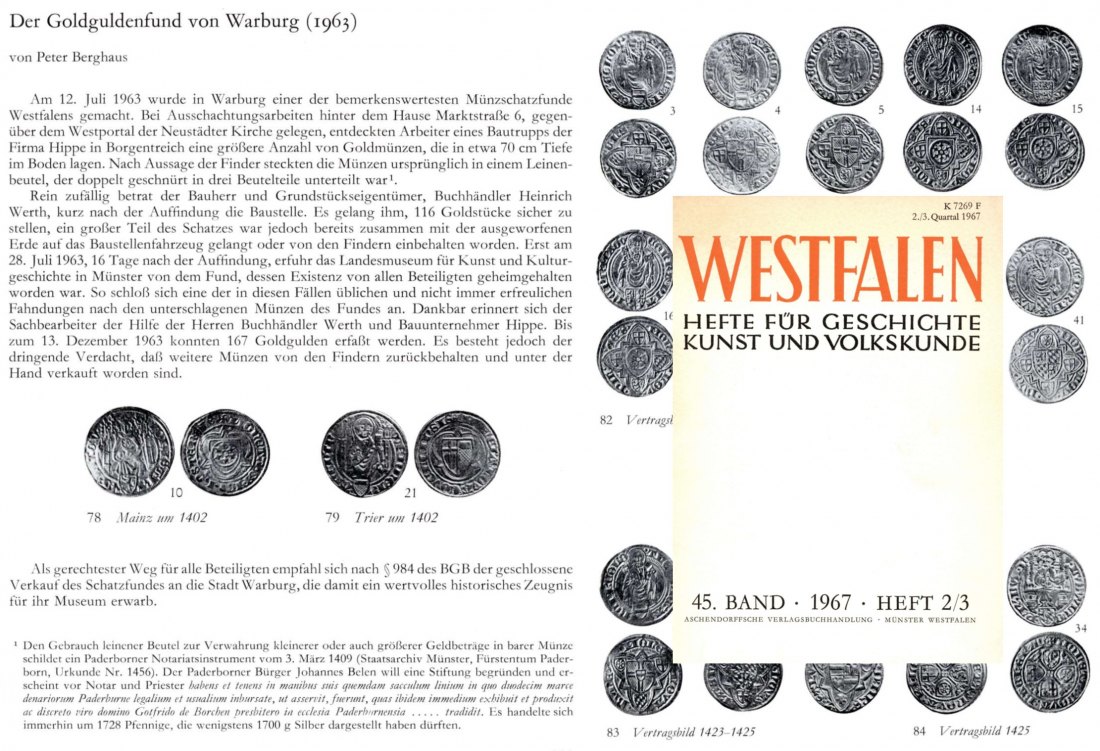  Berghaus - Der Goldguldenfund von Warburg (1963) aus WESTFALEN Hefte Band 45 1967   