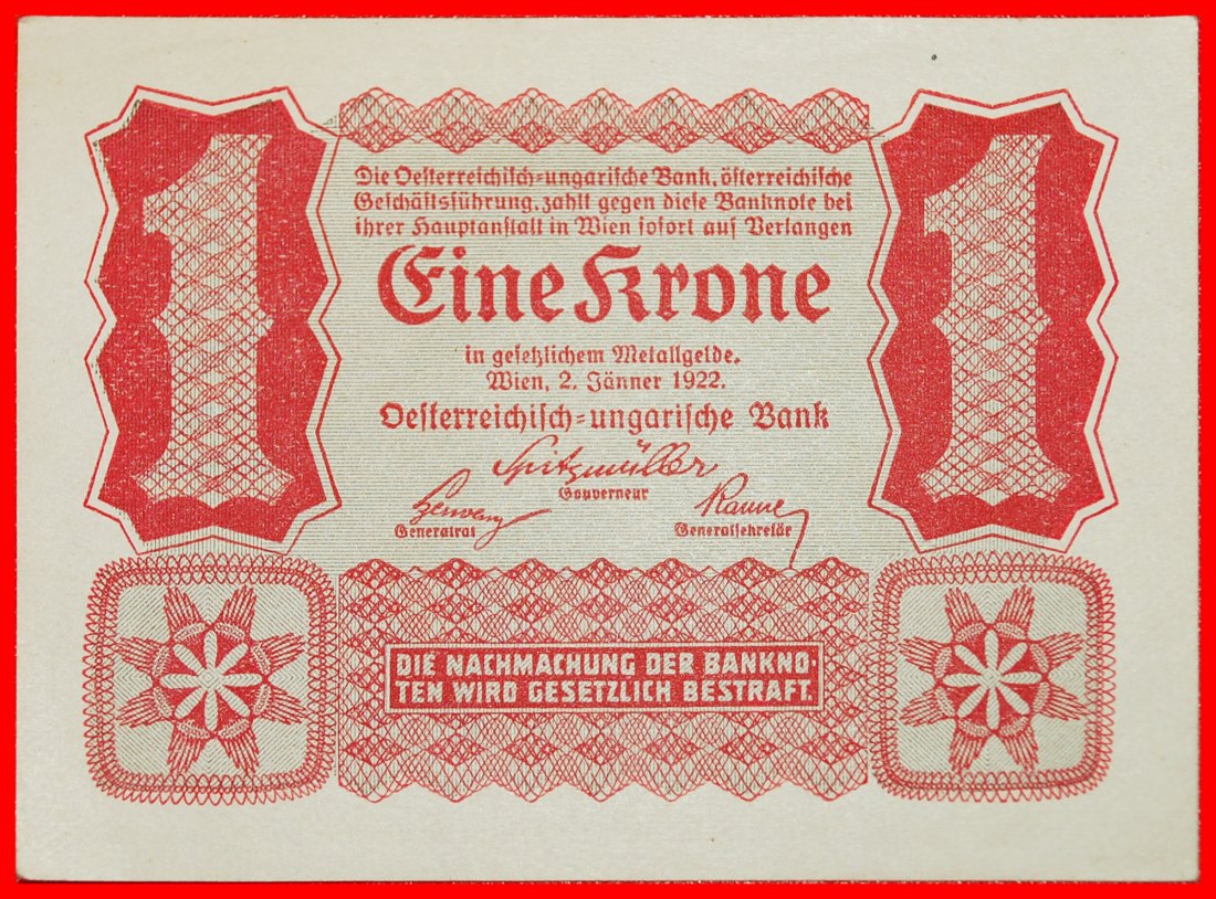 * GOTISCHE SCHRIFTART: ÖSTERREICH ★ 1 KRONE 1922 uKFR KNACKIG! OHNE VORBEHALT!