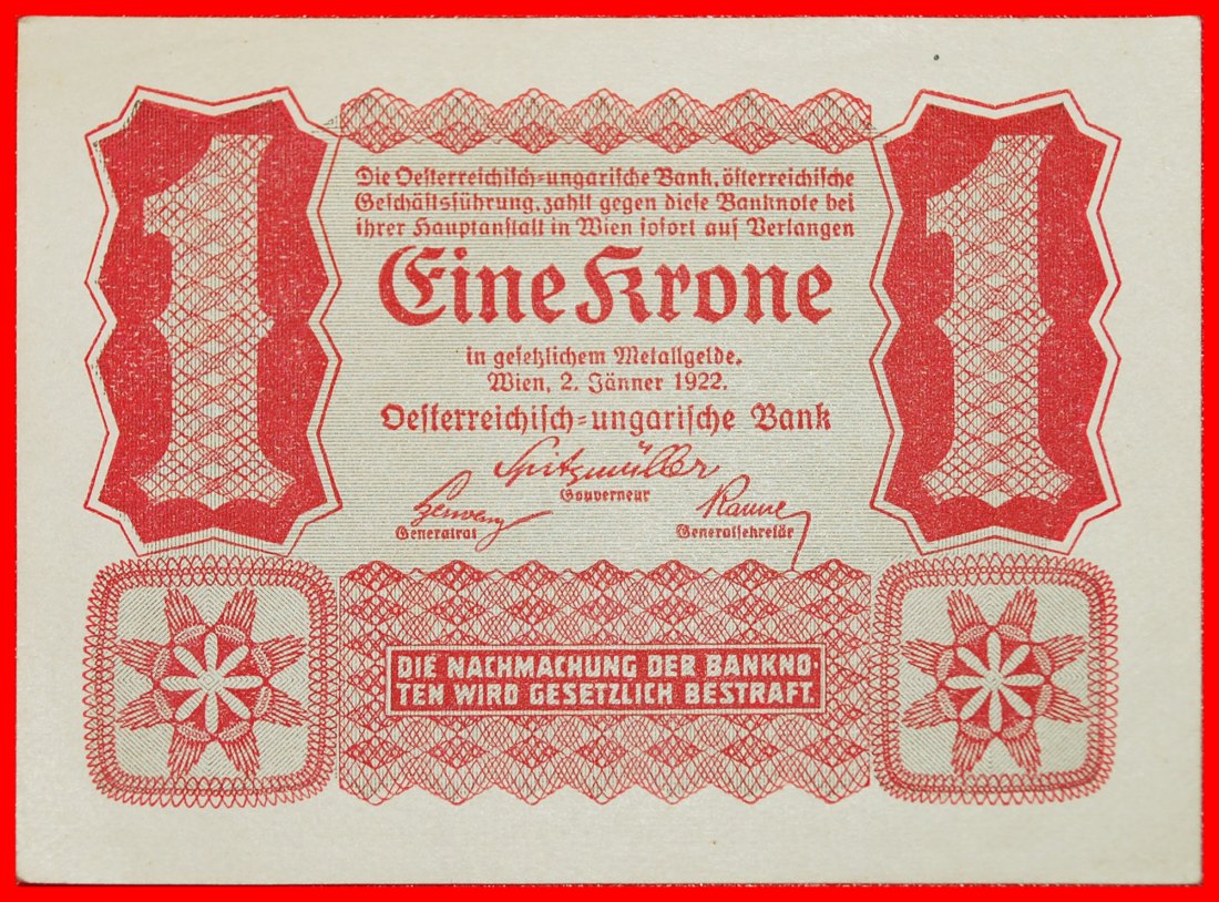  * GOTISCHE SCHRIFTART: ÖSTERREICH ★ 1 KRONE 1922 uKFR KNACKIG! OHNE VORBEHALT!   