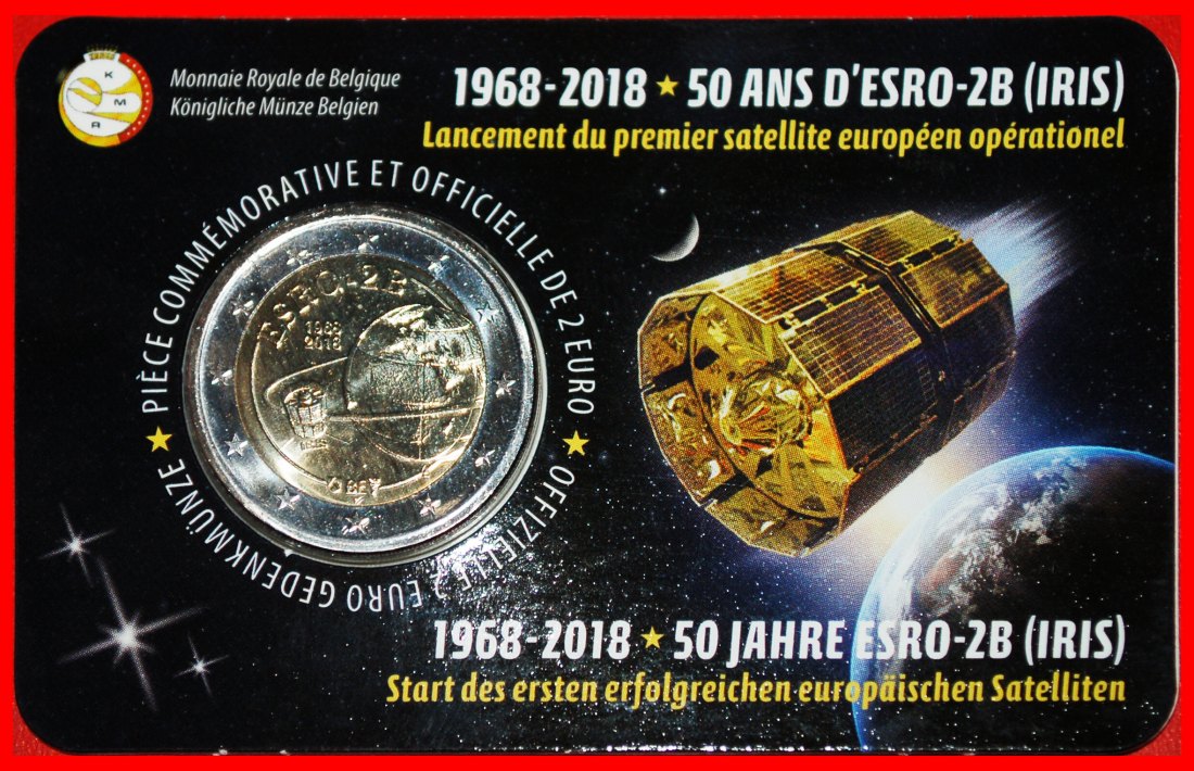  * KOSMONAUTIK ESRO - 2B: BELGIEN ★ 2 EURO 1968 2018! UNGEWÖHNLICHE MÜNZKARTE STG★OHNE VORBEHALT!   