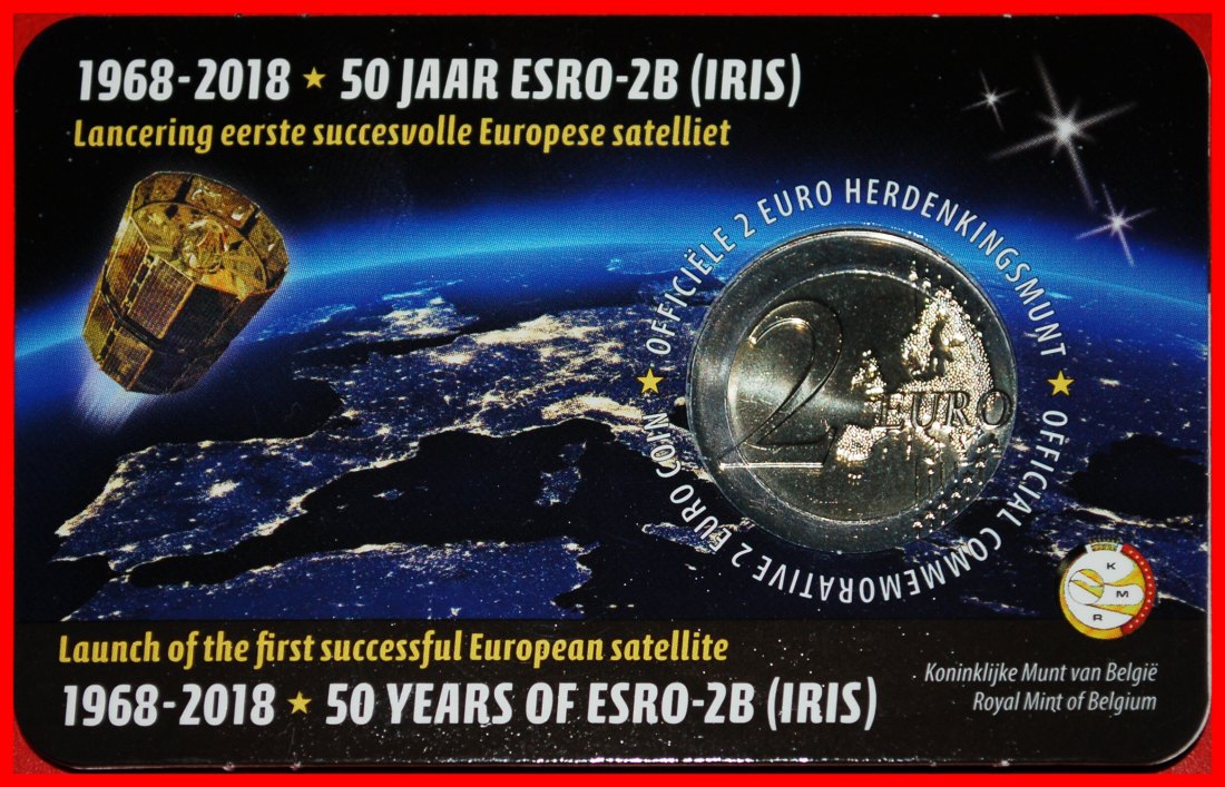  * COSMONAUTICS ESRO - 2B: BELGIUM ★ 2 EURO 1968 2018! UNCOMMON COINCARD UNC★LOW START★ NO RESERVE!   