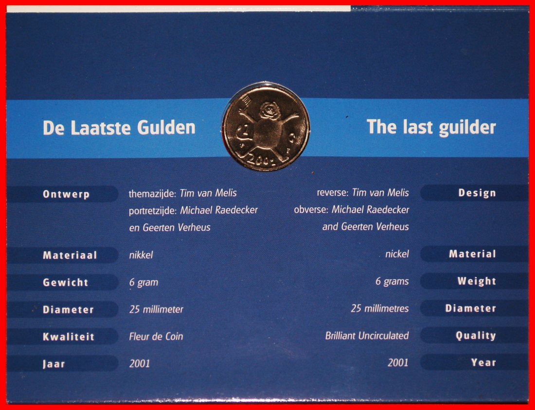  * BEATRIX (1980-2013) LION WITH FLAG: NETHERLANDS ★ FOLDER 1 GULDEN 2001!★LOW START★ NO RESERVE!   