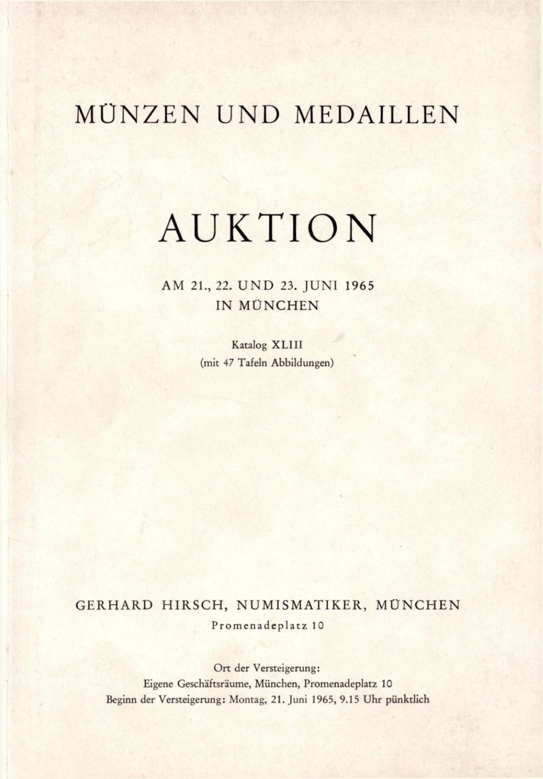  Hirsch (München) Auktion 43 (1965) Goldmünzen der Kurfürsten von Brandenburg und Könige von Preußen   
