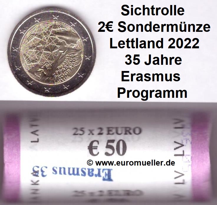 Lettland Rolle...2 Euro Gedenkmünze 2022...Erasmus   