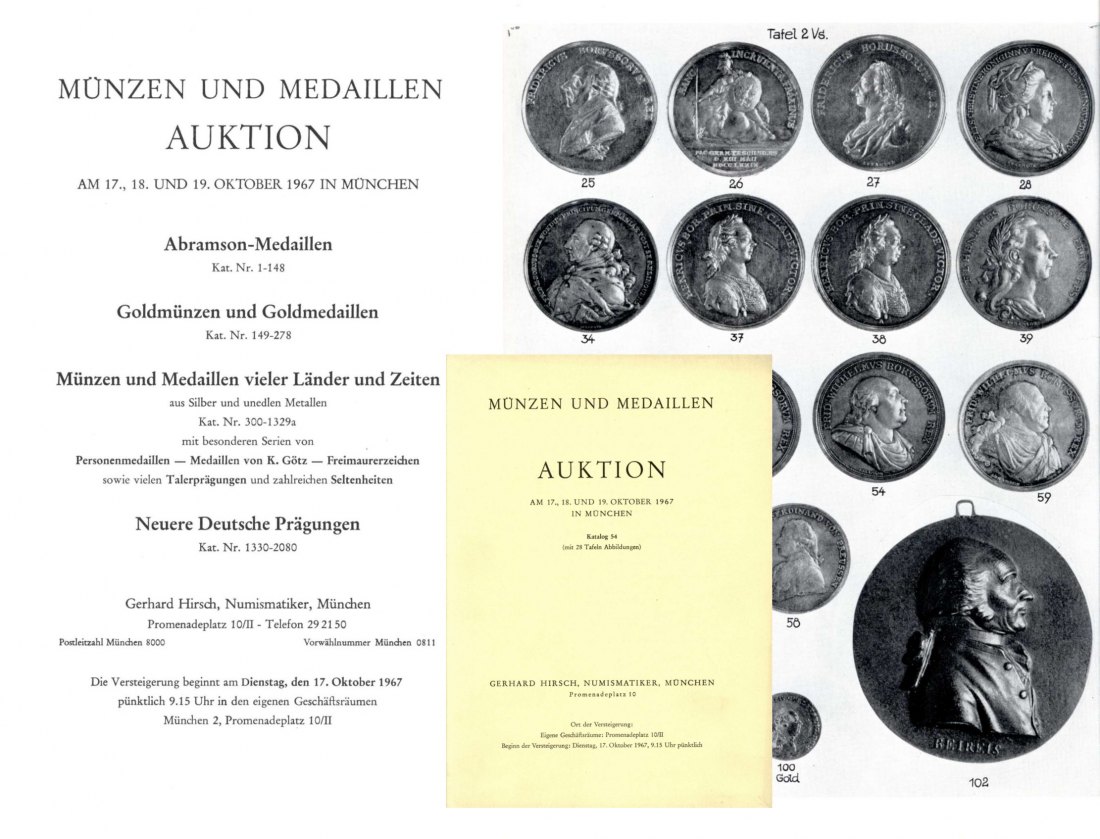  Hirsch (München) Auktion 54 (1967) Mittelalter bis Neuzeit ,Sammlung Abramson Medaillen ,Freimaurer   