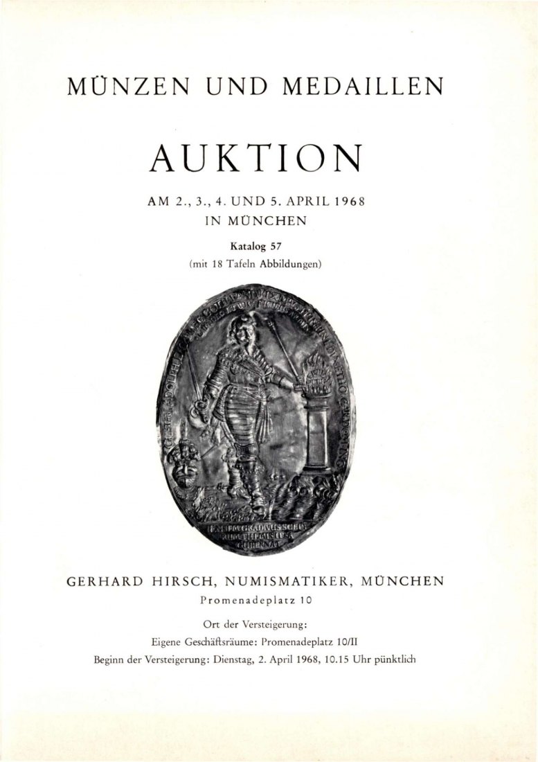  Hirsch (München) Auktion 57 (1968) Mittelalter - Neuzeit ,Serie Pfalz ,Sammlung Porzellanprägungen   