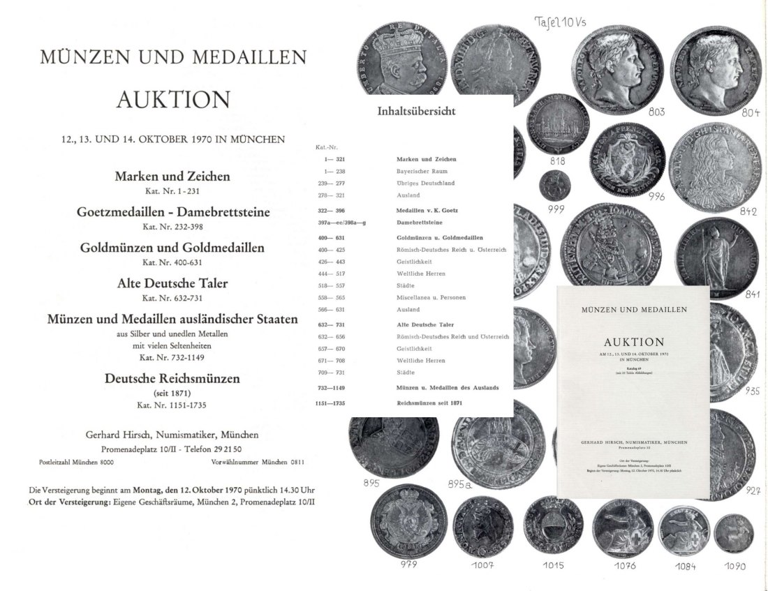  Hirsch (München) Auktion 69 (1970) Münzen und Medaillen vieler Länder & Zeiten ua Goetzmedaillen   
