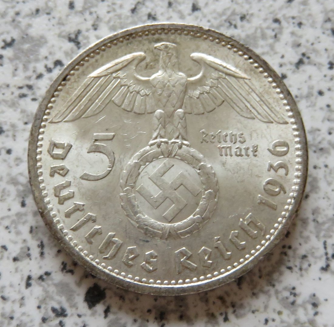  Drittes Reich 5 Reichsmark 1936 A, mHK, bessere Erhaltung   