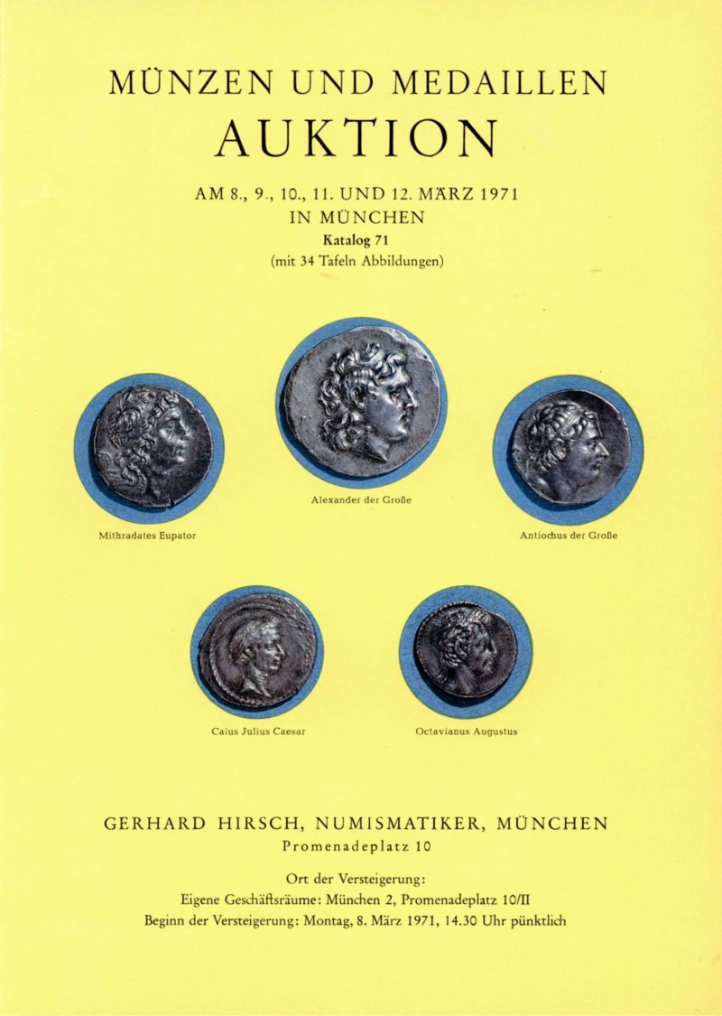  Hirsch (München) Auktion 71 (1971) Münzen & Medaillen vieler Länder & Zeiten ua Schützen & Schießen   