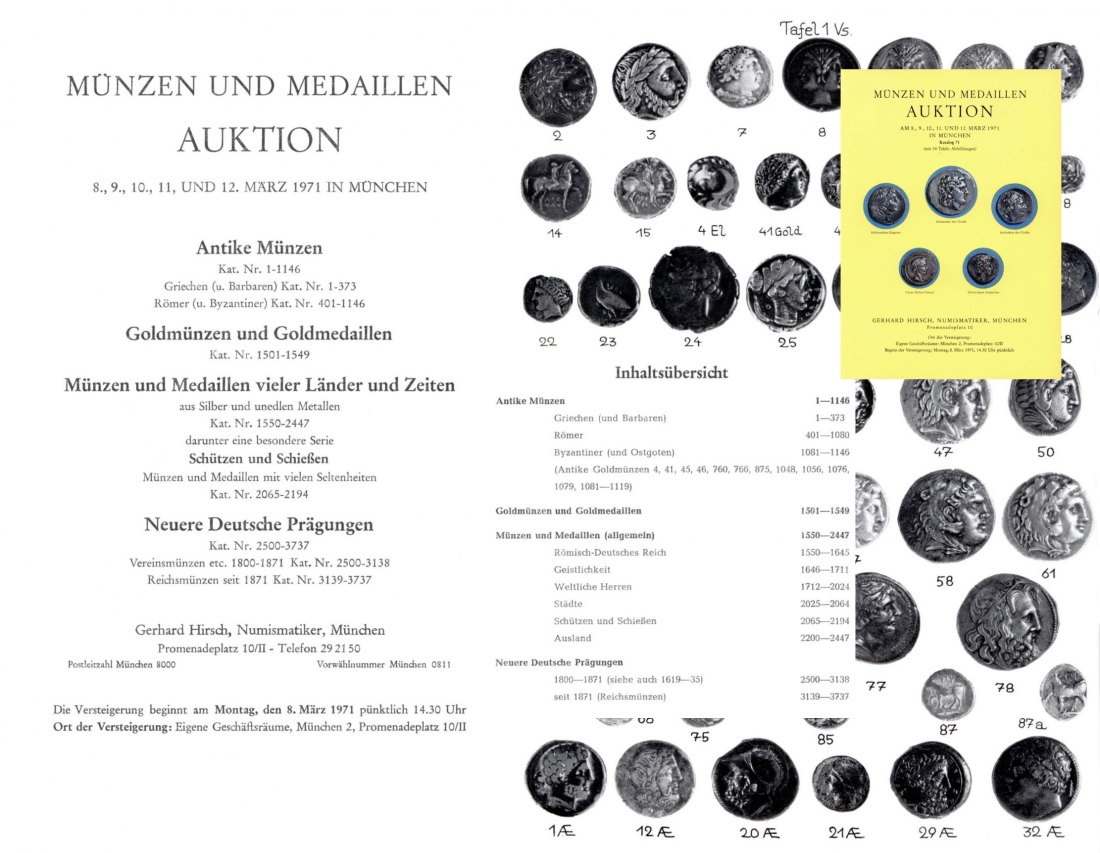  Hirsch (München) Auktion 71 (1971) Münzen & Medaillen vieler Länder & Zeiten ua Schützen & Schießen   