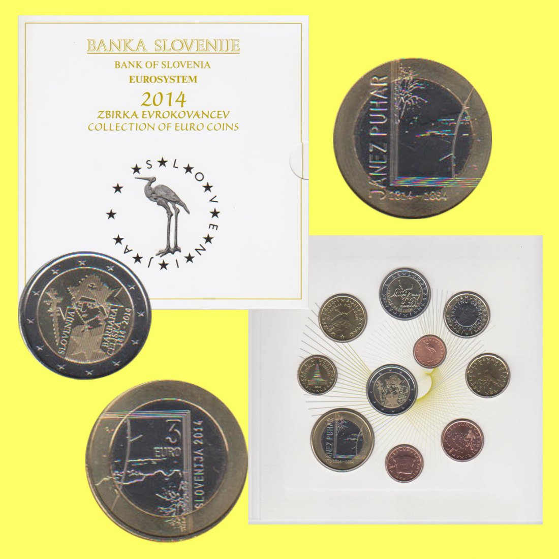  Offiz. KMS Slowenien *Janez Puhar* 2014 10 Münzen mit 2€ u. 3€ Sonderm Münzen nicht im Umlauf   