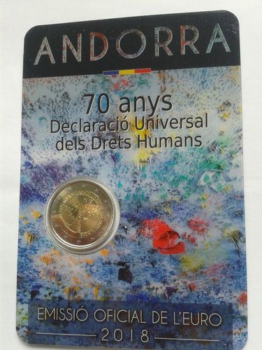  2 euro 2018 Andorra Menschenrechte coincard - 2 euro Münze im Blister   