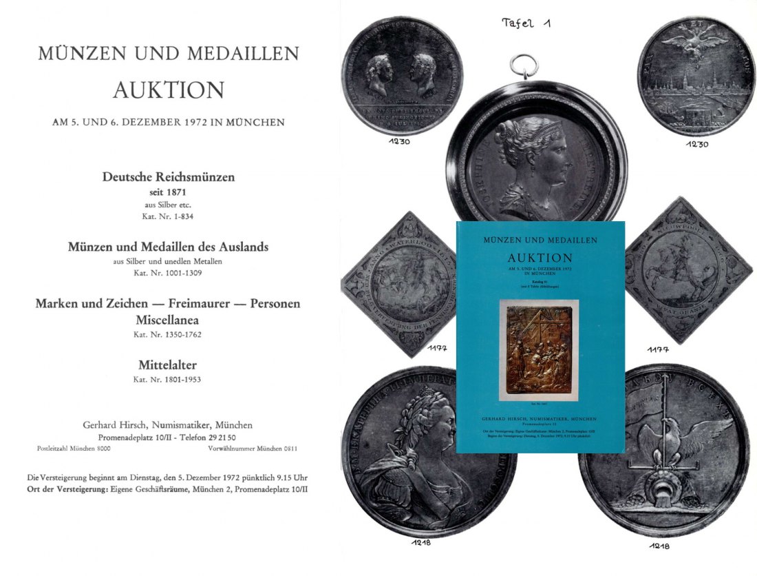  Hirsch (München) Auktion 81 (1972) Mittelalter - Neuzeit und Marken und Zeichen Freimaurer etc.   