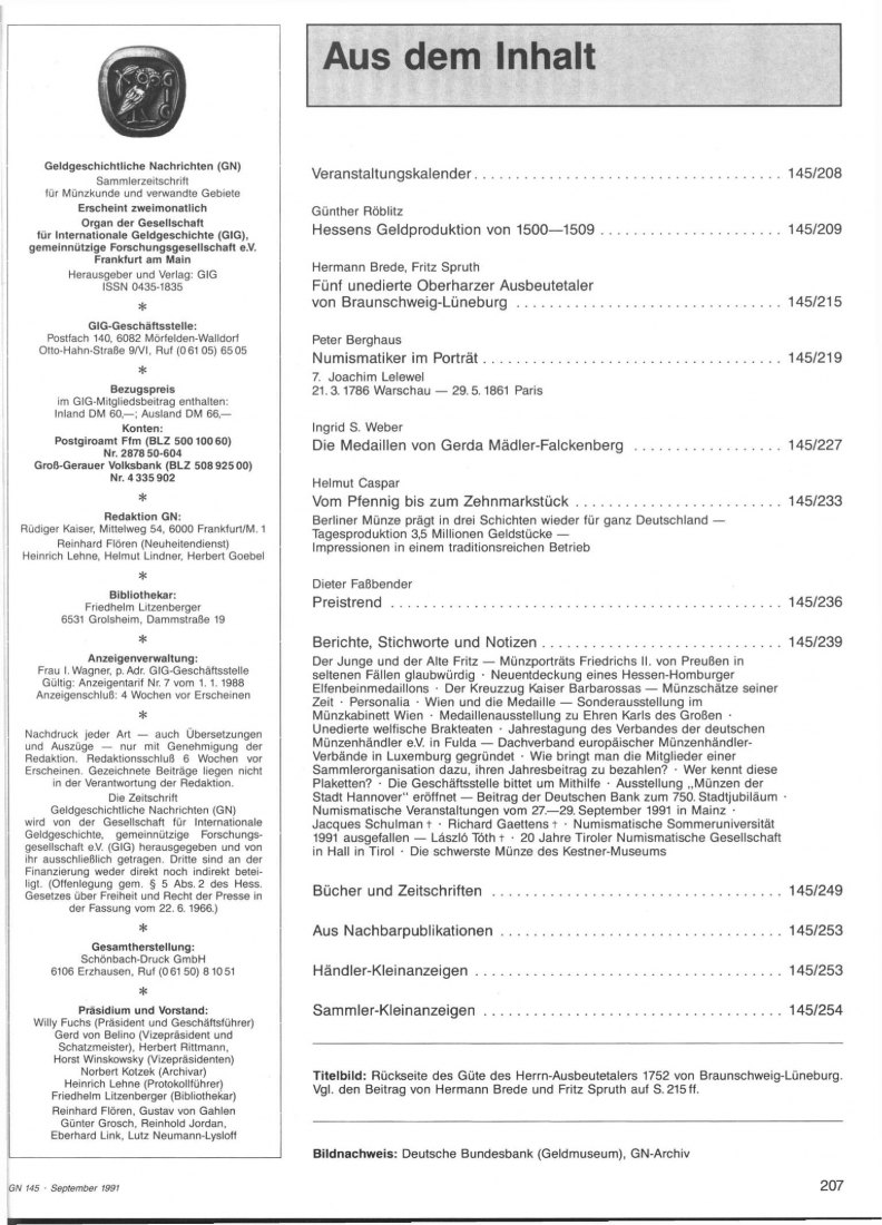  (GIG) Geldgeschichtliche Nachrichten Nr 145/1991 Hessens Geldproduktion von 1500-1509   
