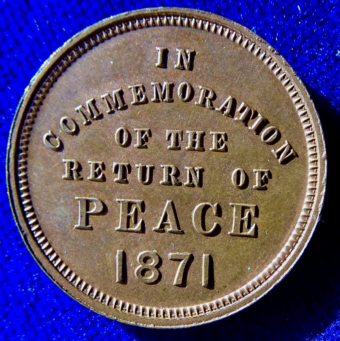  Deutsches Reich und USA, Jeton Medaille 1871 auf den Frieden von Fankfurt   