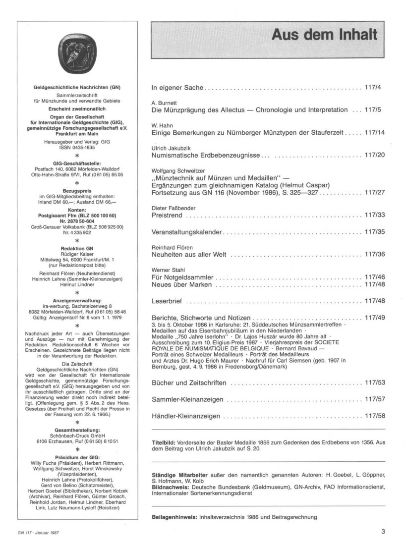  (GIG) Geldgeschichtliche Nachrichten Nr 117/1987 Bemerkungen zu Nürnberger Münztypen der Stauferzeit   