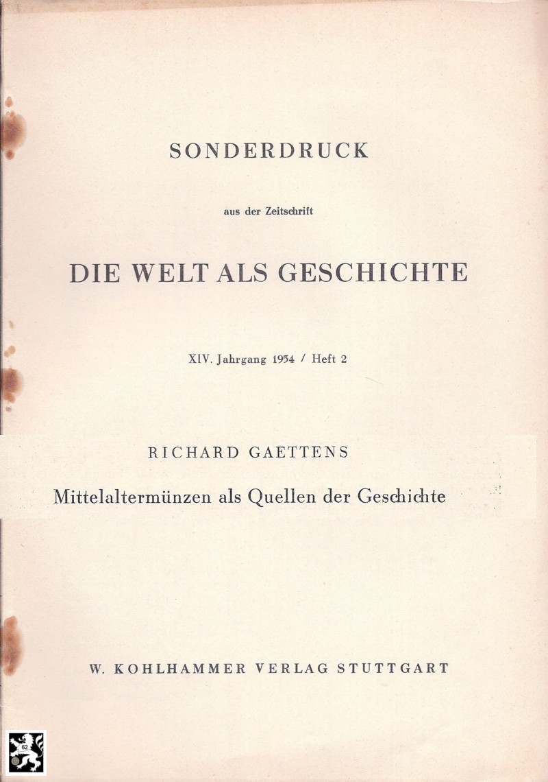  Gaettens - SD - Mittelaltermünzen als Quellen der Geschichte (1954)   