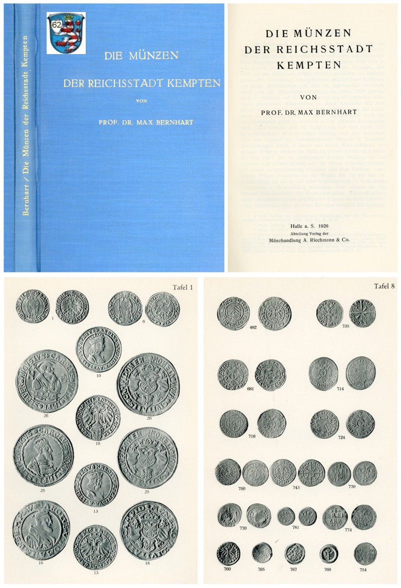  ZITIERWERK - Bernhart - Die Münzen der Reichsstadt Kempten org. 1926 Leinen   