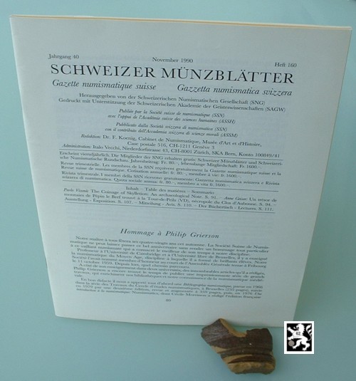  Schweizer Münzblätter Nr. 160 (1990) ua. Ein Schatz aus der Karolingerzeit Münzen der Zeit 741-768   
