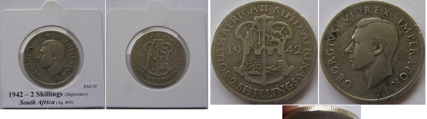  1942, South Africa, 2 Shillings (Imperator)-silver coin   