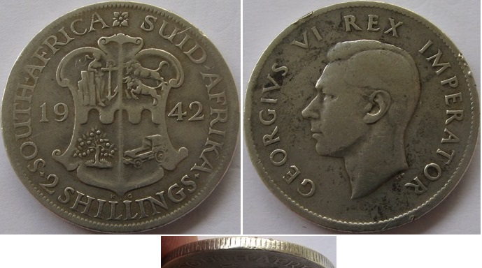  1942, South Africa, 2 Shillings (Imperator)-silver coin   