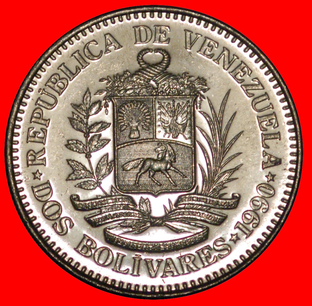  * TO BE PUBLISHED: VENEZUELA★2 BOLIVAR 1990 MINT LUSTRE! BOLIVAR (1783-1830) LOW START ★ NO RESERVE!   