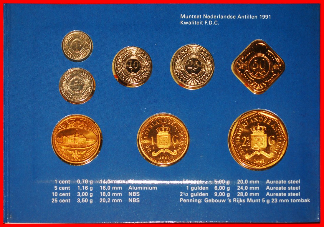  * FDC SET:NETHERLANDS ANTILLES★1 - 2 1/2 - 5-10-25 CENTS 1-2 1/2 GULDEN 1991★LOW START ★ NO RESERVE!   