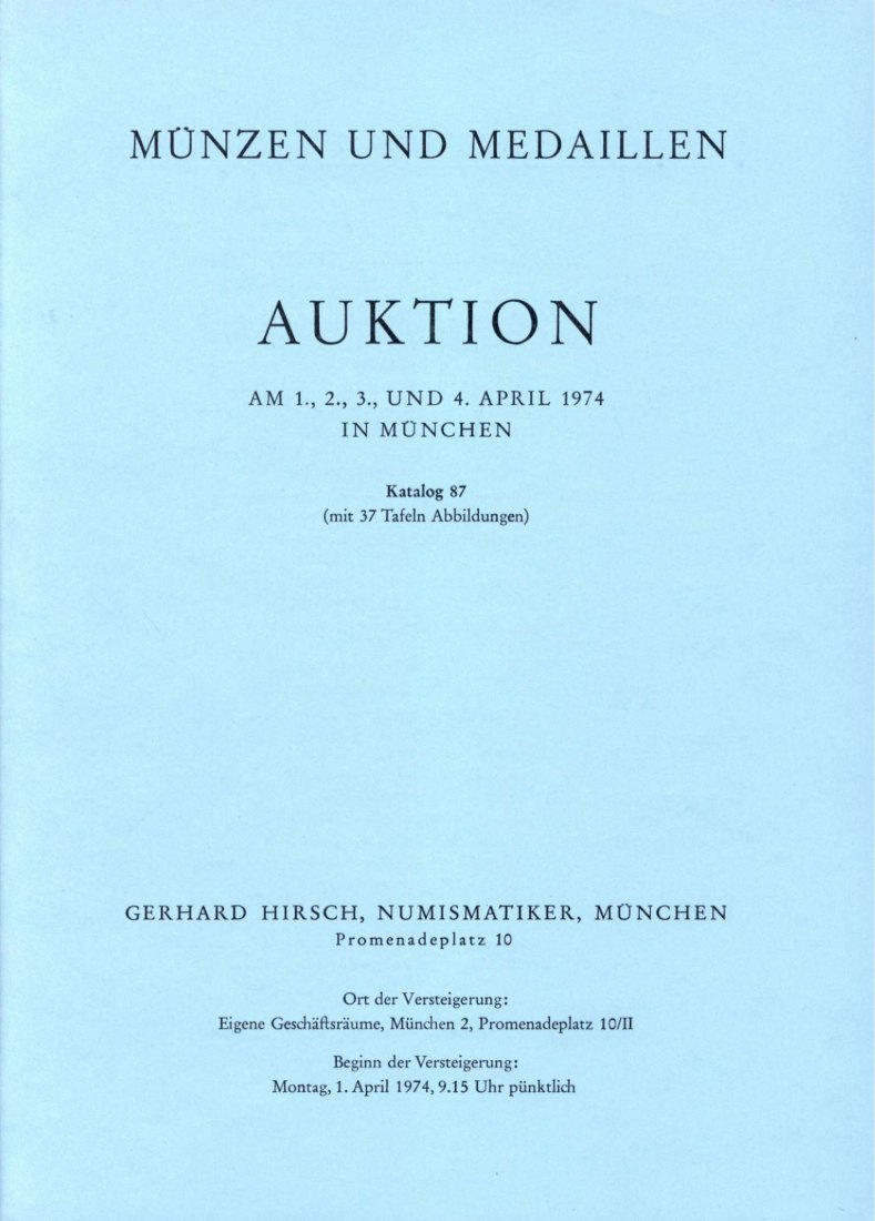  Hirsch (München) Auktion 87 (1974) Antike eine Spezialsammlung Folles der Tetrarchie ,Mittelalter ua   