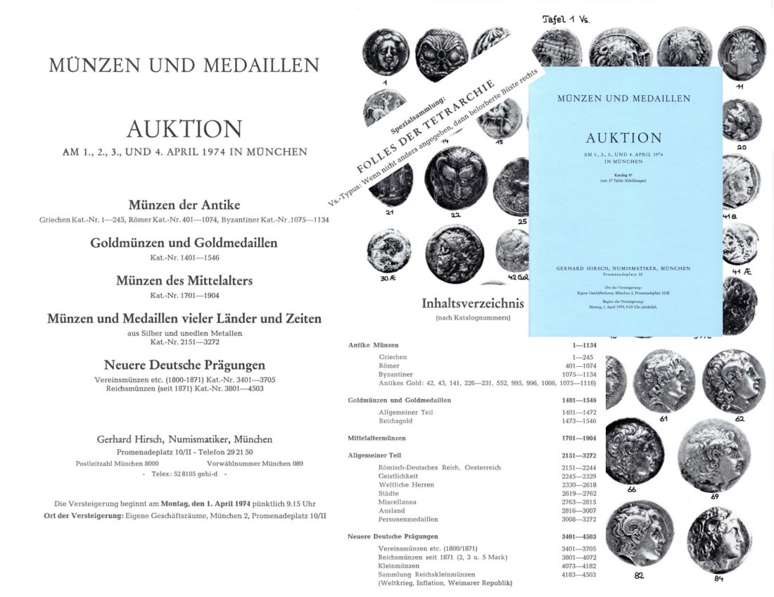  Hirsch (München) Auktion 87 (1974) Antike eine Spezialsammlung Folles der Tetrarchie ,Mittelalter ua   