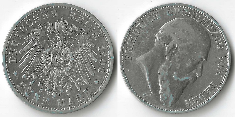  Baden, Kaiserreich  5 Mark  1902 G  Friedrich I. 1856-1907   FM-Frankfurt Feinsilber: 25g   