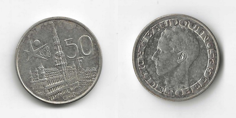  Belgien  50 Francs   1958 Baudouin  FM-Frankfurt Feingewicht: 10,43g   