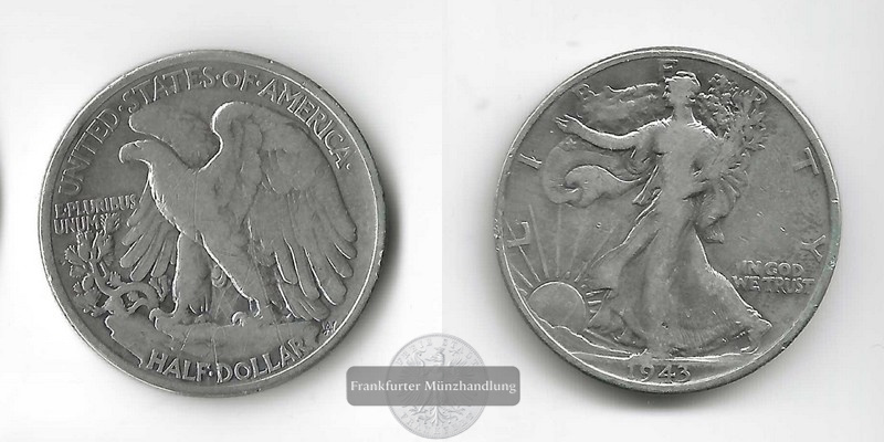  USA,  Half Dollar  1943  Walking Liberty FM-Frankfurt   Feinsilber: 11,25g   