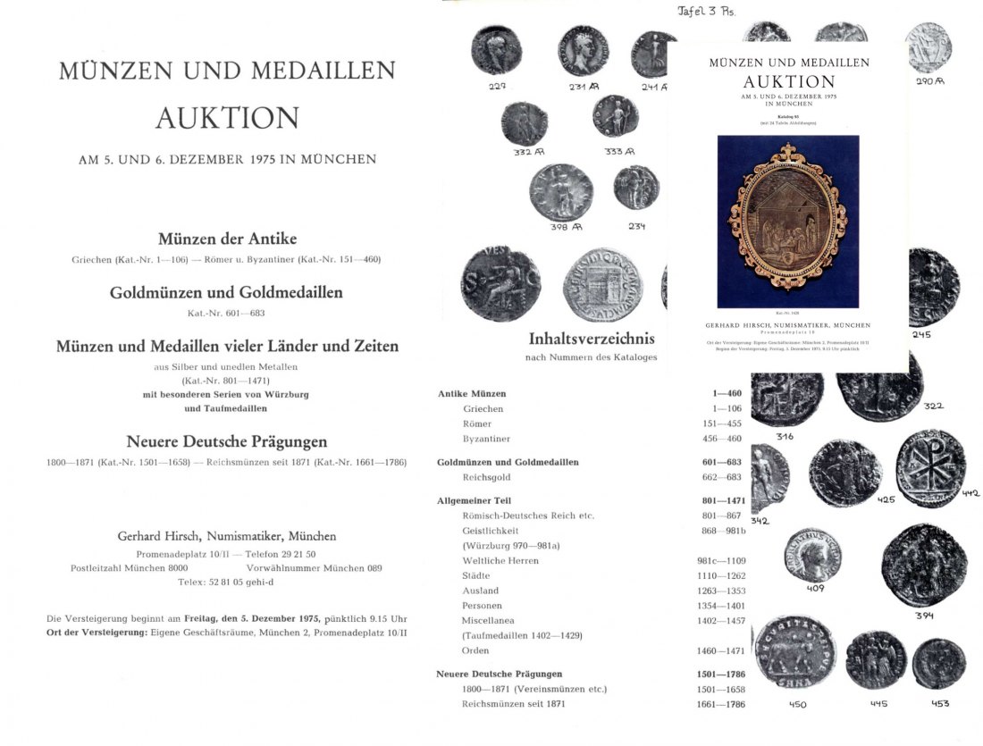  Hirsch (München) Auktion 95 (1975) Antike bis Neuzeit besonderen Serien von Würzburg & Taufmedaillen   
