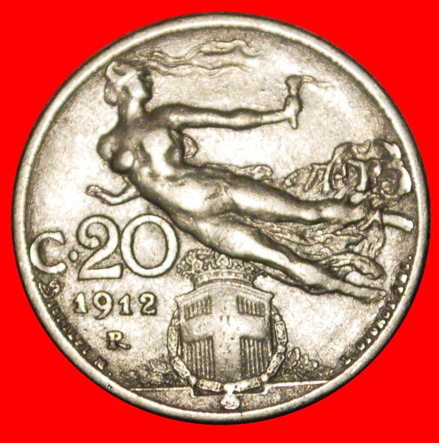  * FLACHE FACKEL (1907-1935): ITALIEN ★ 20 CENTESIMI 1912R! STEMPEL 2+B! OHNE VORBEHALT!   