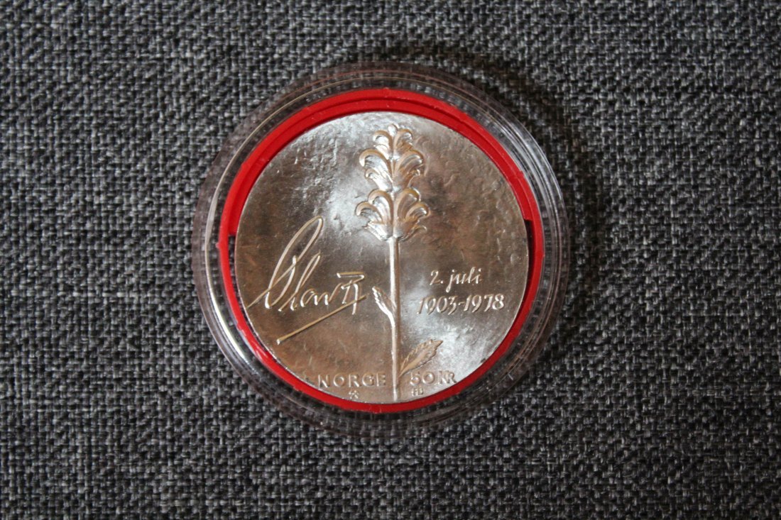 Norwegen. Silber.50 Kroner 1978 Olaf V. 1957-91 - 75. Geburtstag prägefrisch