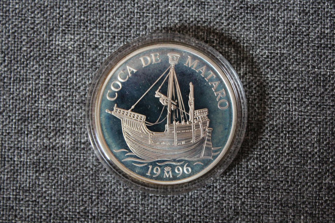 Spanien Silber 5 Ecu 1996 Coca de Mataro Polierte Platte in Kapsel