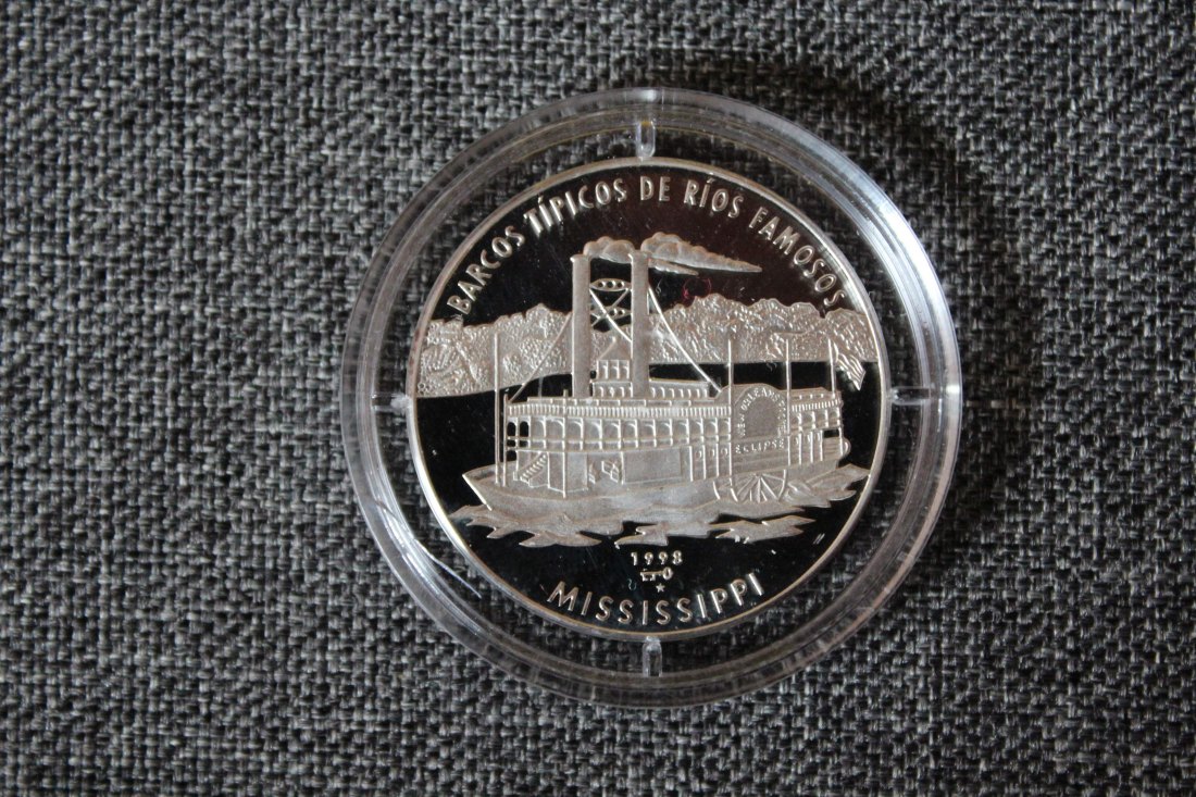 1998 Kuba Silber 10 Pesos Mississippi Dampfer Polierte Platte