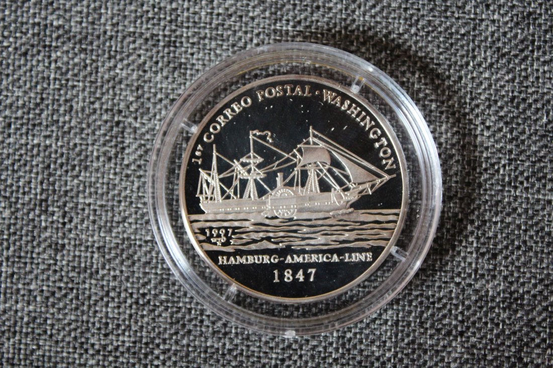  Kuba Silber 10 Pesos 1997 150. Jahrestag Hamburg Amerika Linie Polierte Platte   