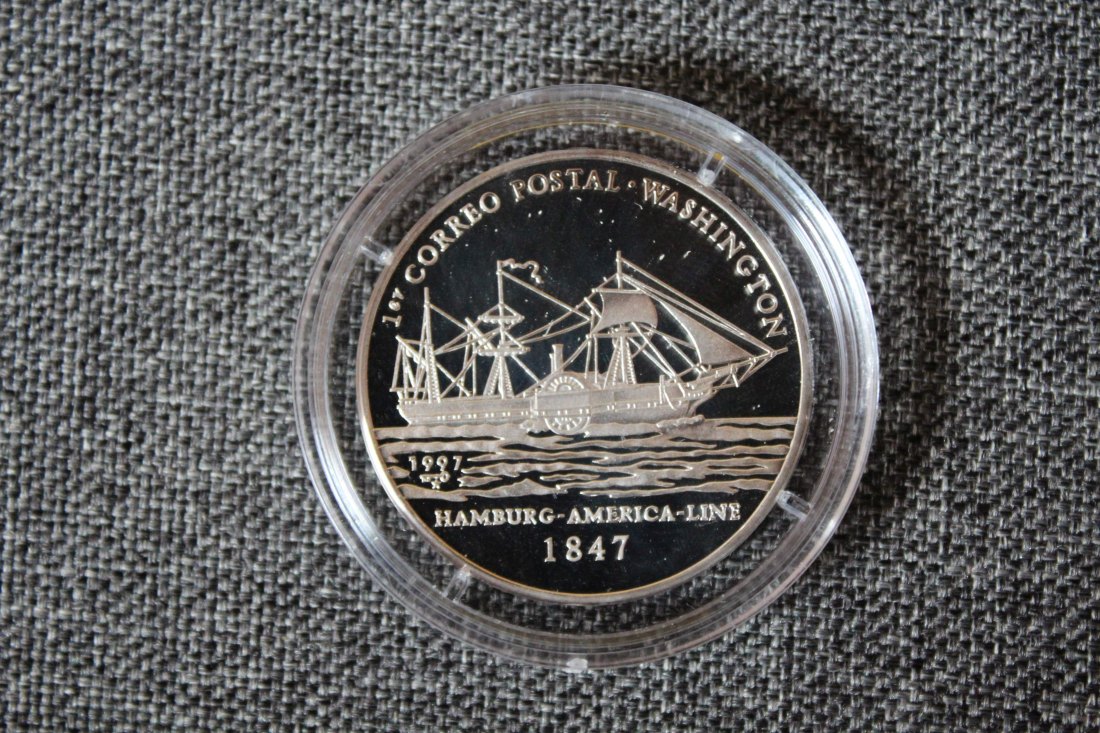 Kuba Silber 10 Pesos 1997 150. Jahrestag Hamburg Amerika Linie Polierte Platte