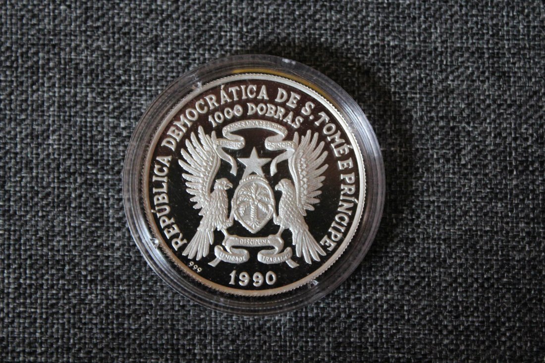  Sao Tomé und Principe. Silber.  1000 Dobras 1990 Vasco da Gama PP   